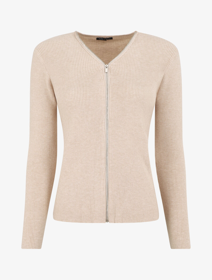 Gilet côtélé zippé - Beige - 1