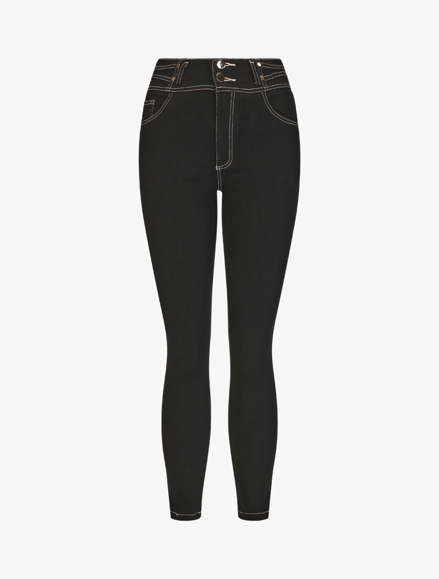 Jean slim taille haute fantaisie - Noir - 1