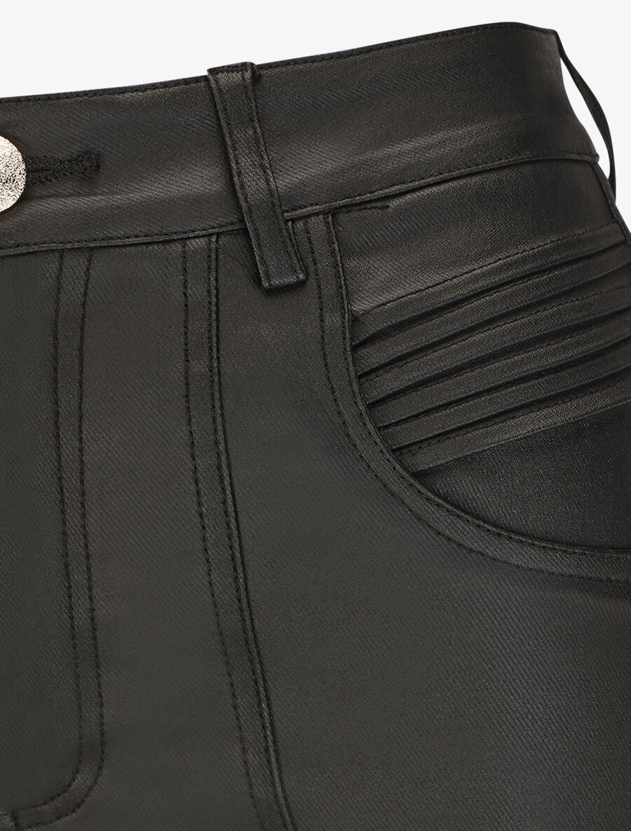 Pantalon taille haute en simili - Noir - 3