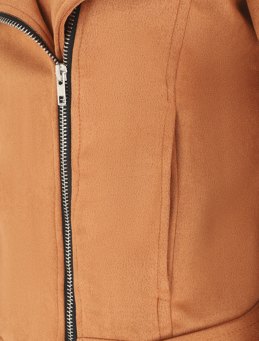 Veste zippée en suédine - Camel - 3