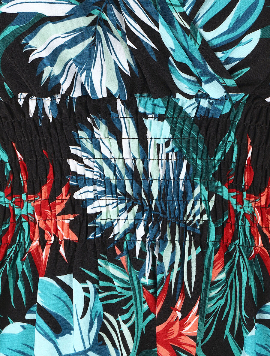 Robe longue élastiquée imprimé tropical - Bleu - 3