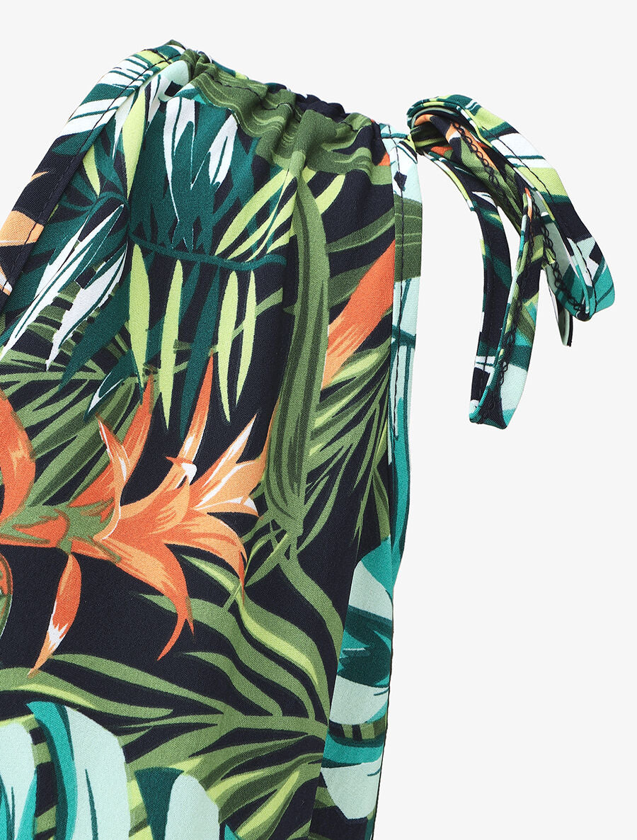Robe longue élastiquée imprimé tropical - Vert - 3
