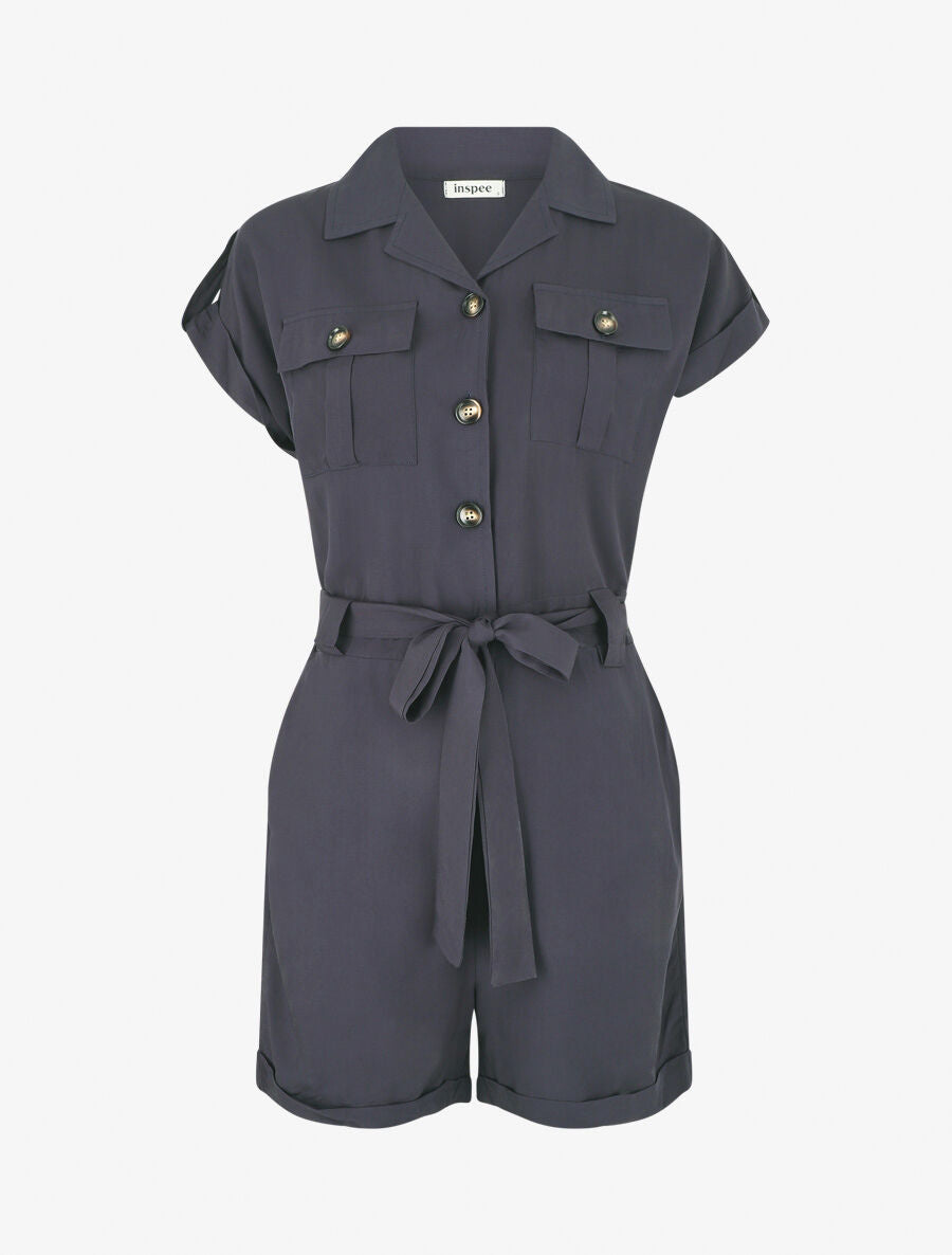 Combishort droite unie manches courtes - Marine - 1