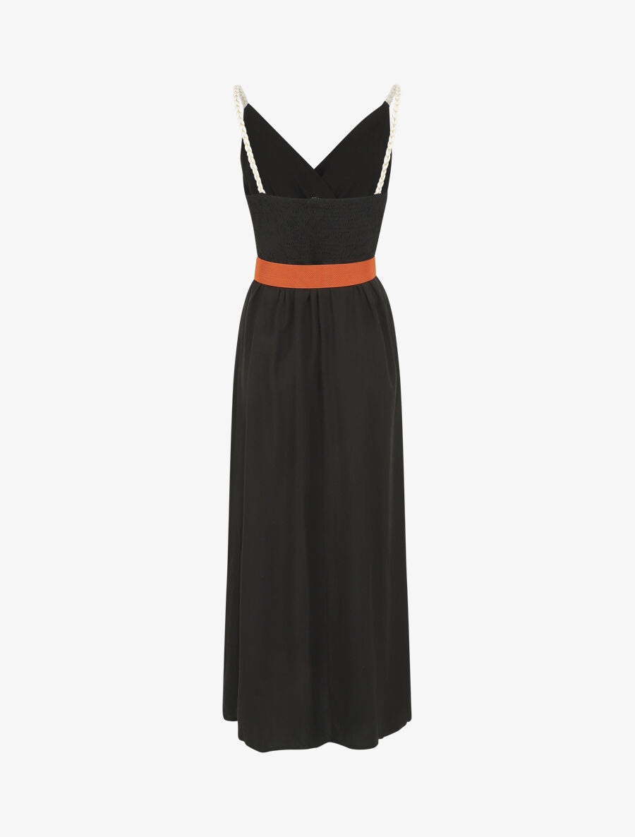 Robe longue unie à bretelles fantaisies - Noir - 2