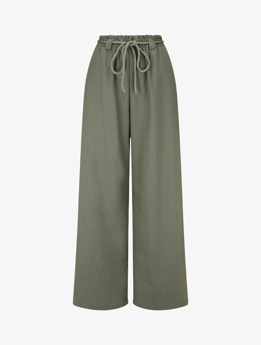 Pantalon élastiqué effet lin - Kaki - 1