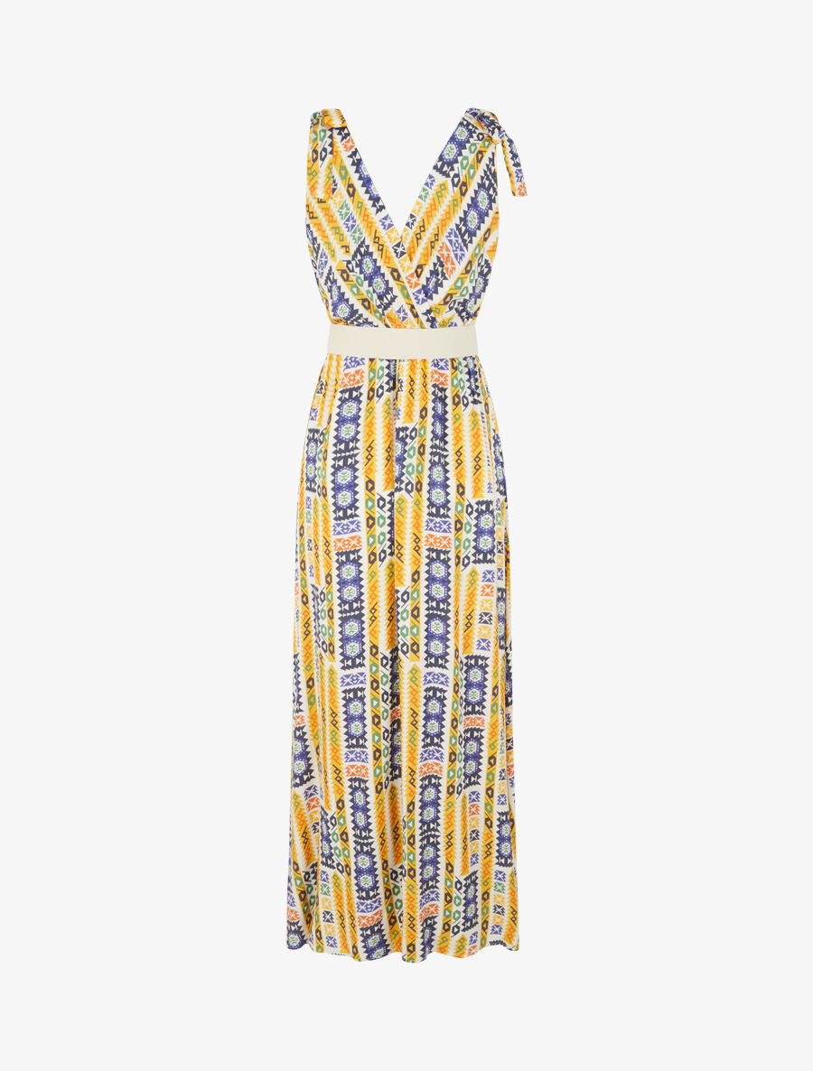 Robe imprimé mosaïque à nœuds aux épaules - Jaune - 2
