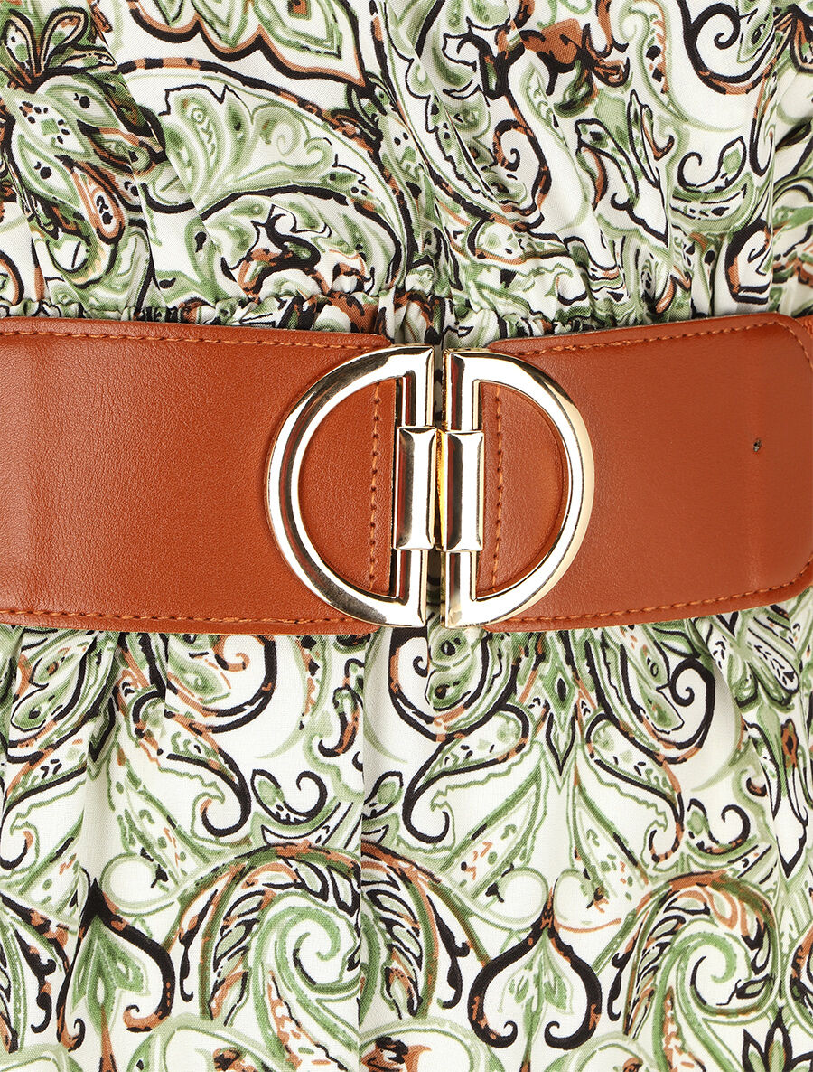 Robe imprimé foulard à manches courtes volantées - Vert - 3