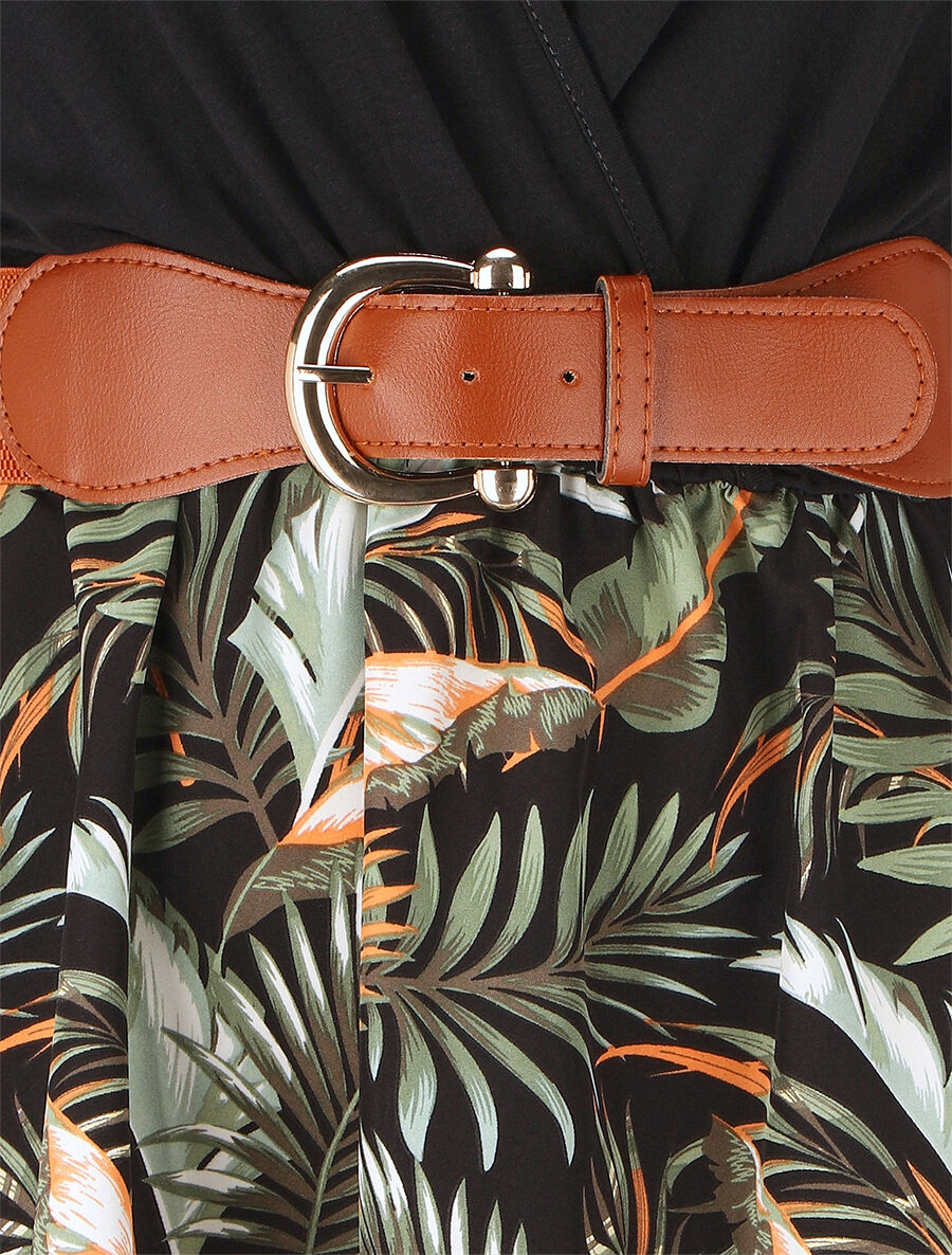 Robe mi-longue sans manches imprimé tropical - Noir - 3