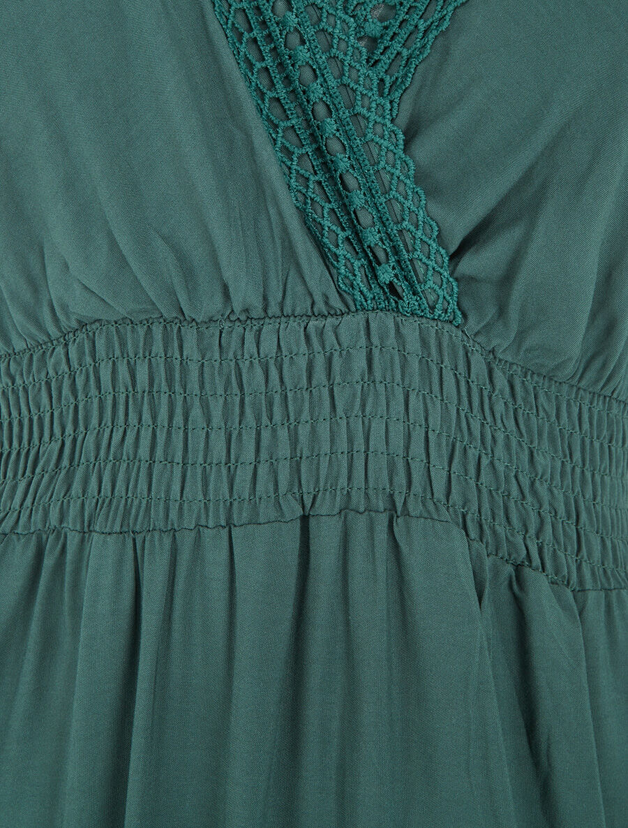 Robe longue unie ajourée - Vert sapin - 3