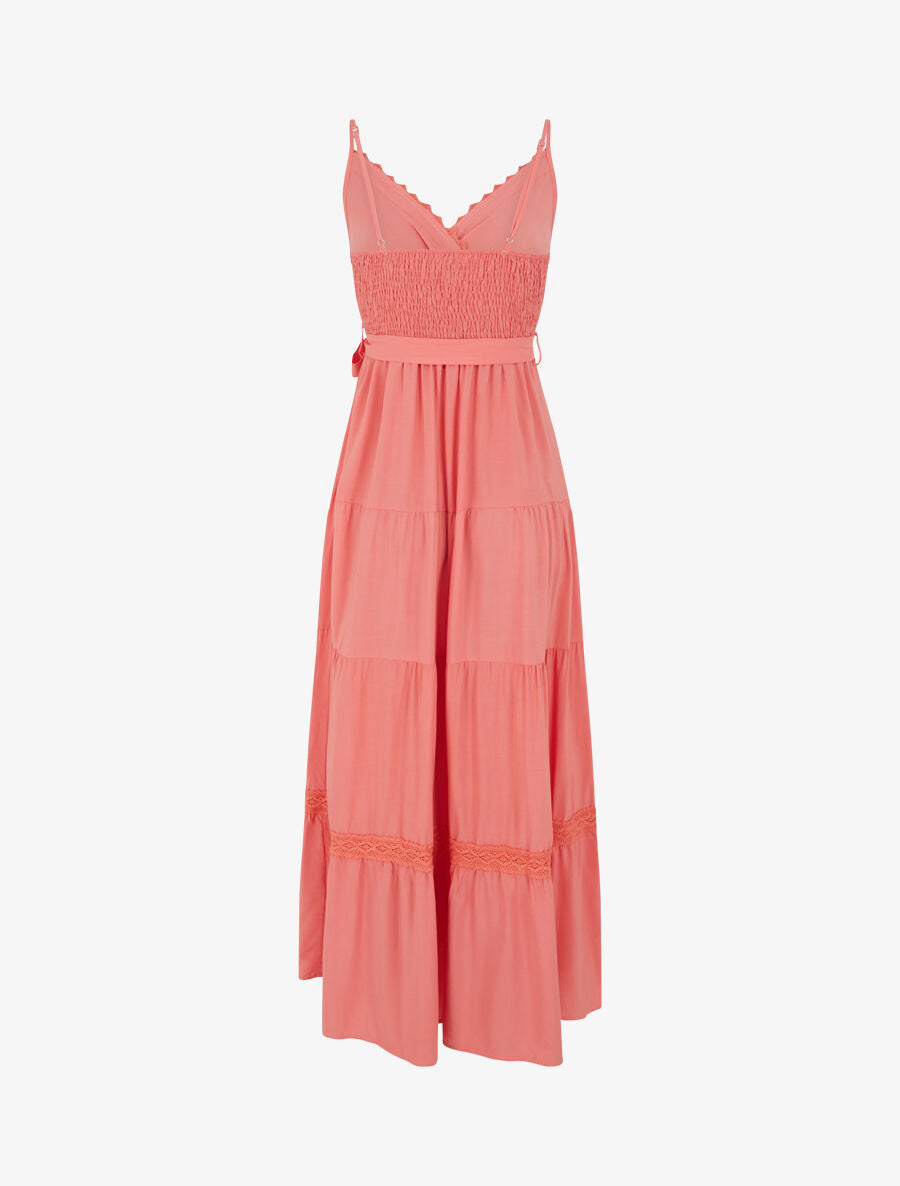 Robe longue unie élastiquée - Corail - 2
