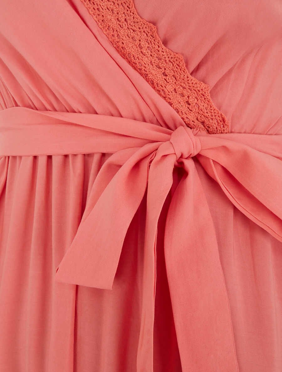 Robe longue unie élastiquée - Corail - 3
