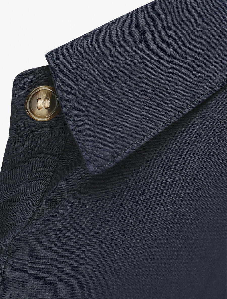 Robe chemise longue évasée et unie - Marine - 3