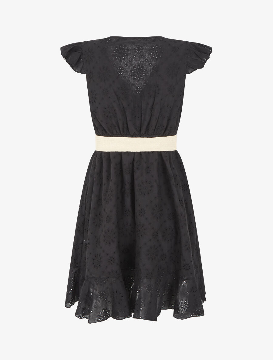 Robe courte évasée en broderie anglaise - Noir - 2