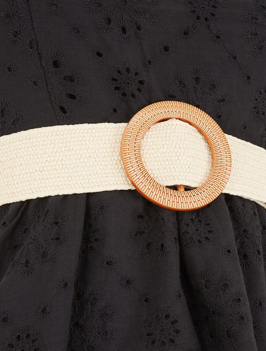 Robe courte évasée en broderie anglaise - Noir - 3