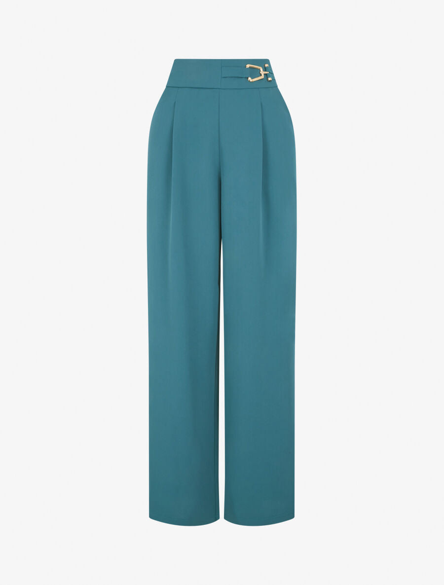 Pantalon ample à détail doré - Bleu canard - 4