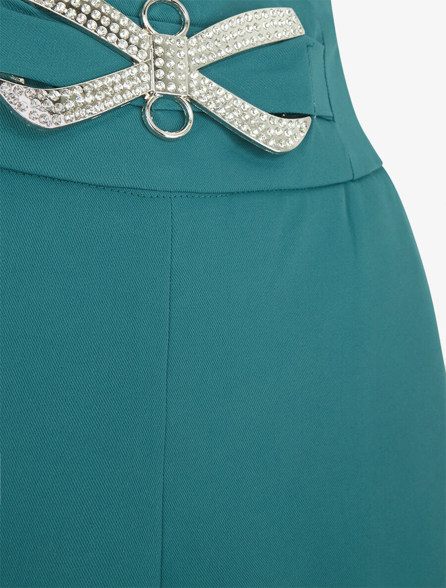 Short droit taille haute à boucle style noeud - Bleu canard - 3