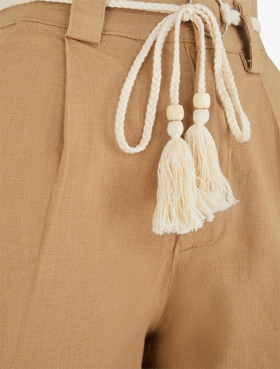 Short élastiqué effet lin - Camel - 3