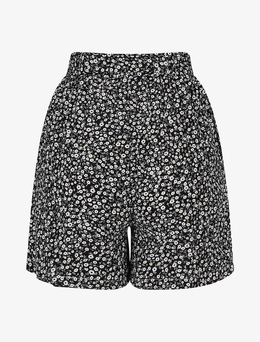 Short fluide imprimé fleuri et ceinturé - Noir - 2