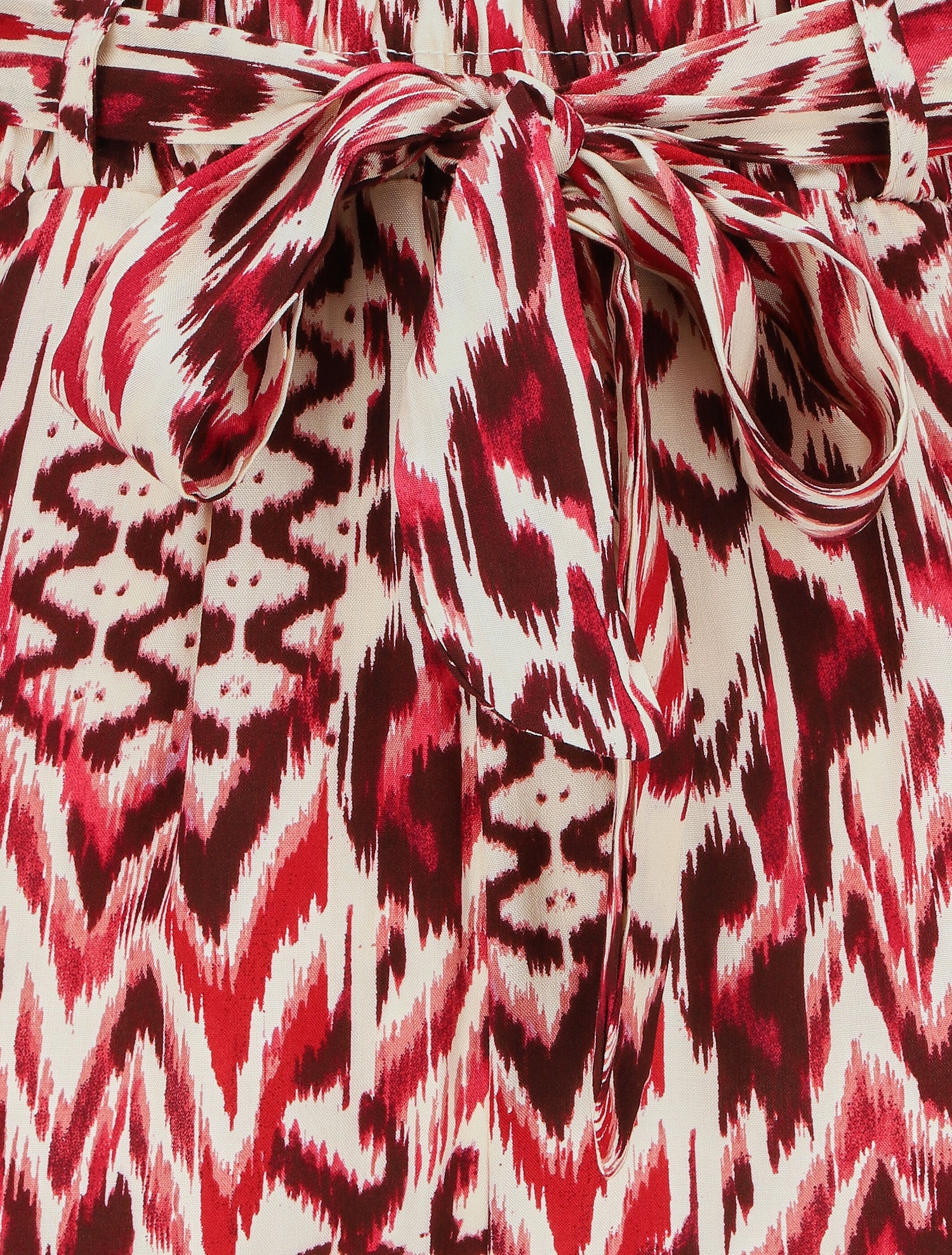 Short fluide imprimé abstrait et ceinturé - Rouge - 3