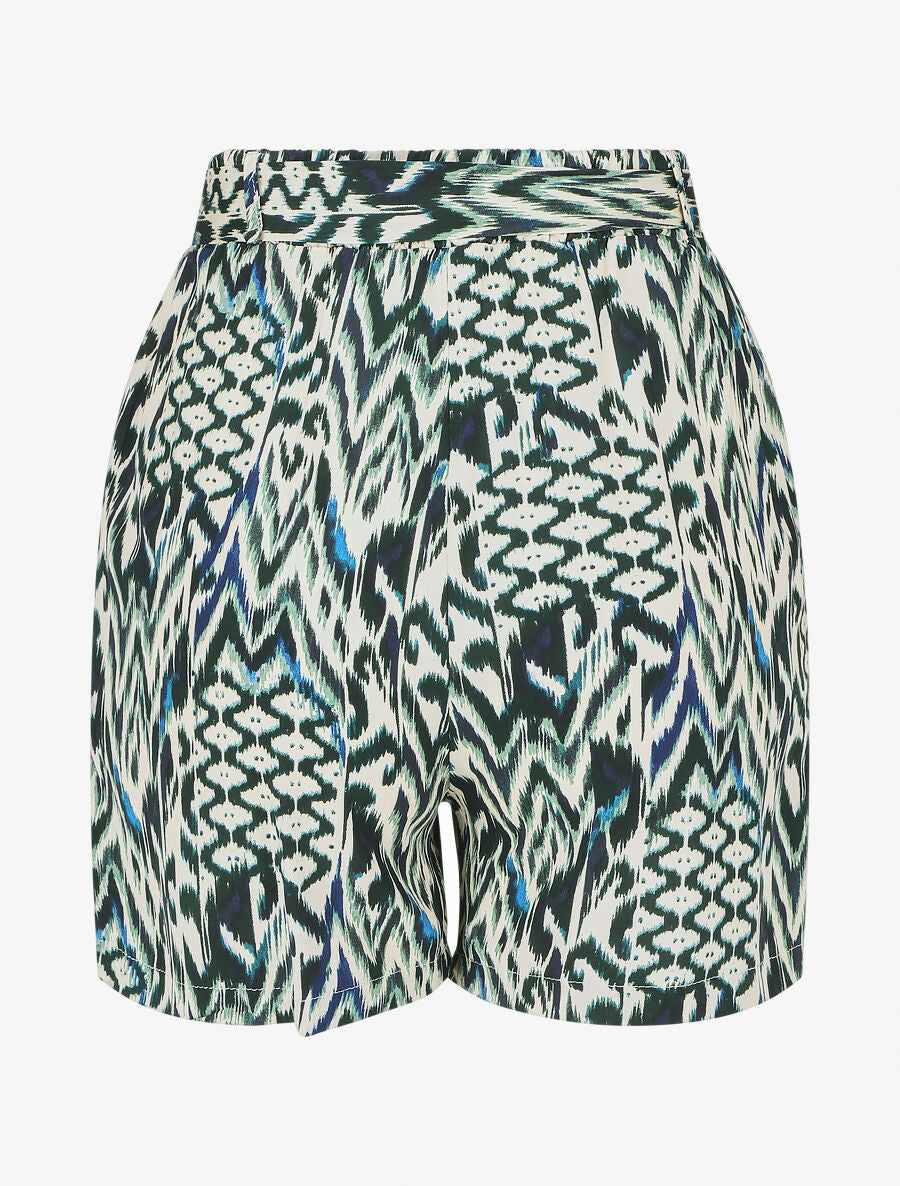 Short fluide imprimé abstrait et ceinturé - Vert - 2