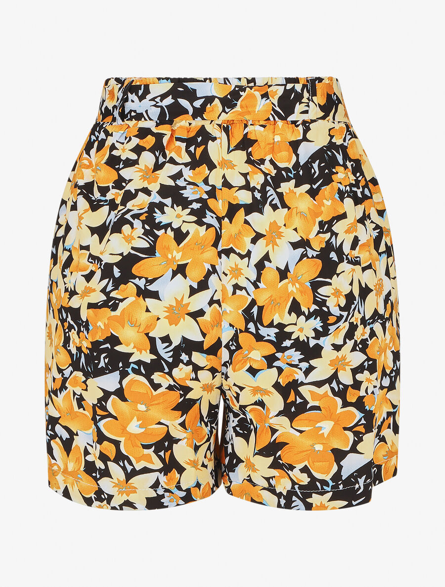 Short fluide imprimé fleuri et ceinturé - Noir - 3