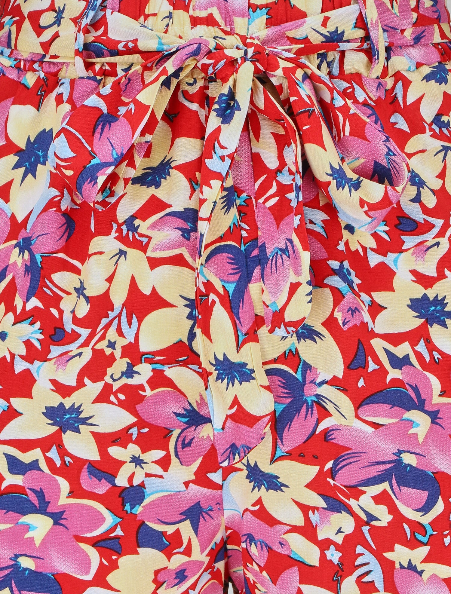 Short fluide imprimé fleuri et ceinturé - Rouge - 3