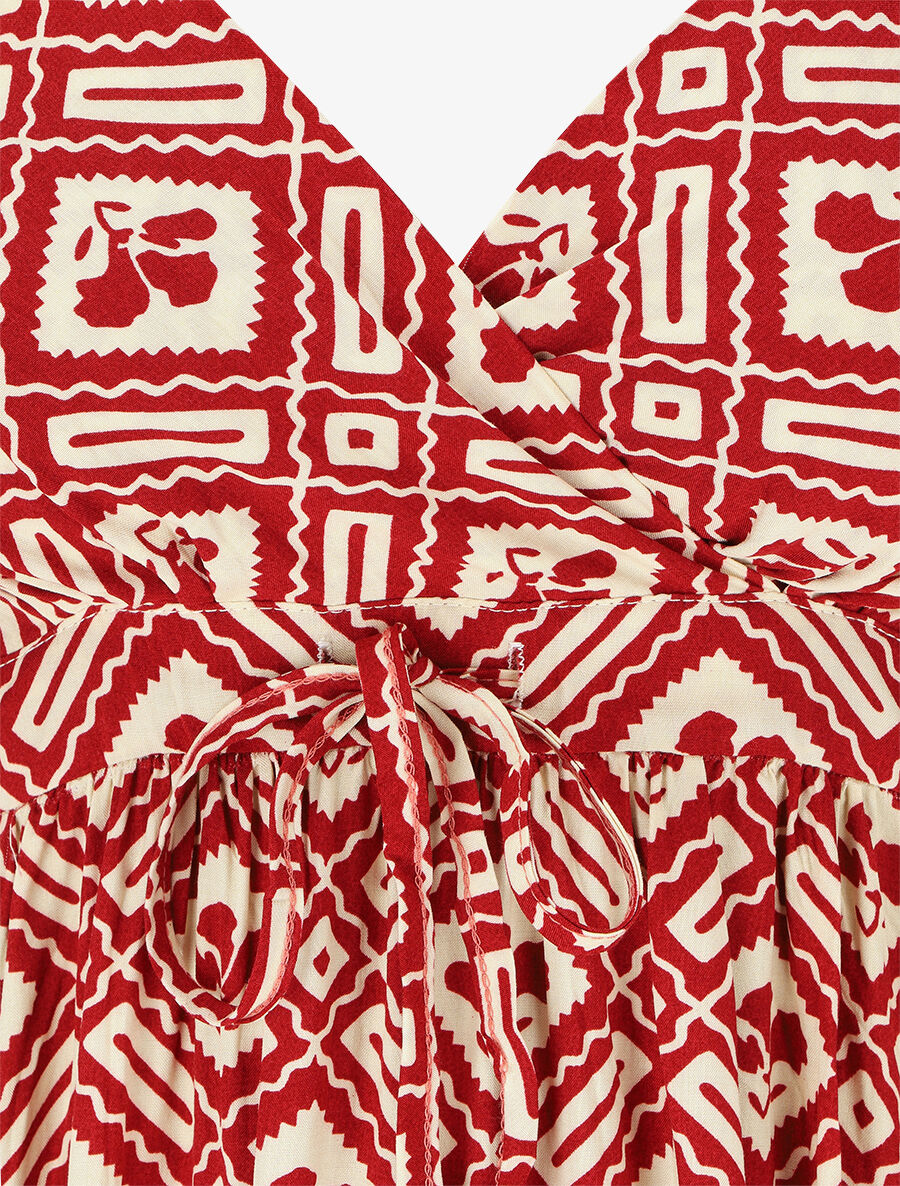 Robe longue à fines bretelles imprimé graphique - Rouge - 3