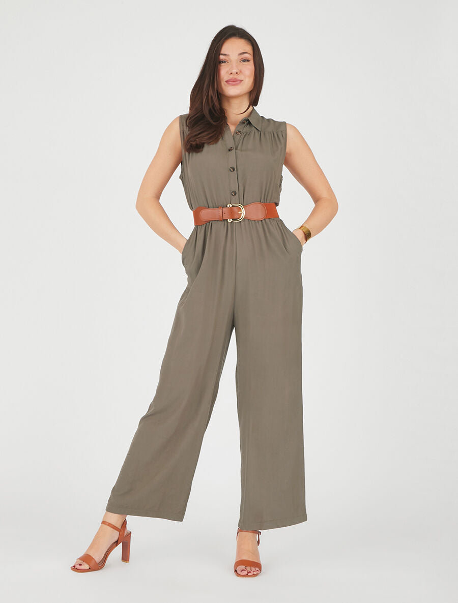 Combinaison ample sans manches unie - Kaki - 4