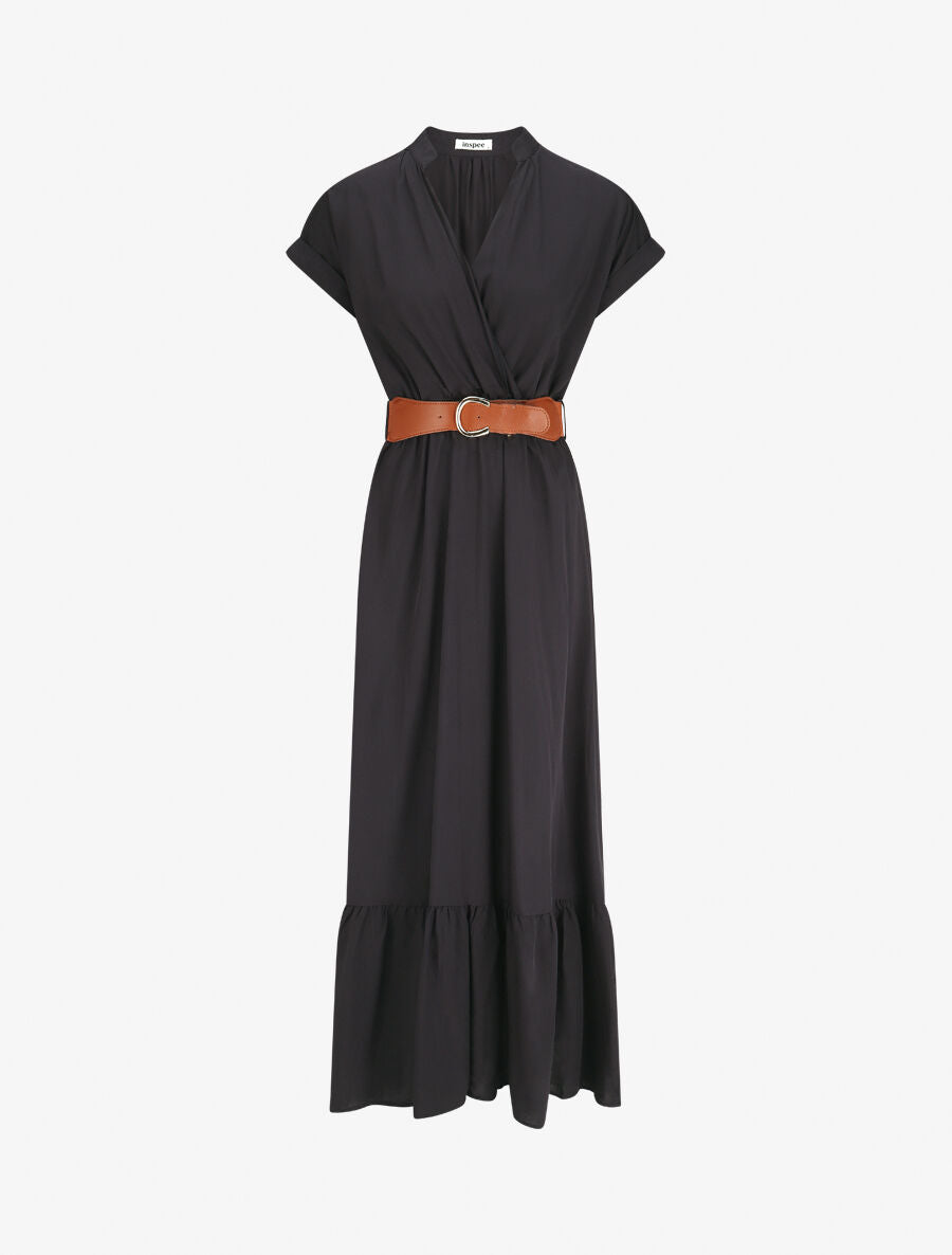 Robe longue unie manches courtes - Marine - 5