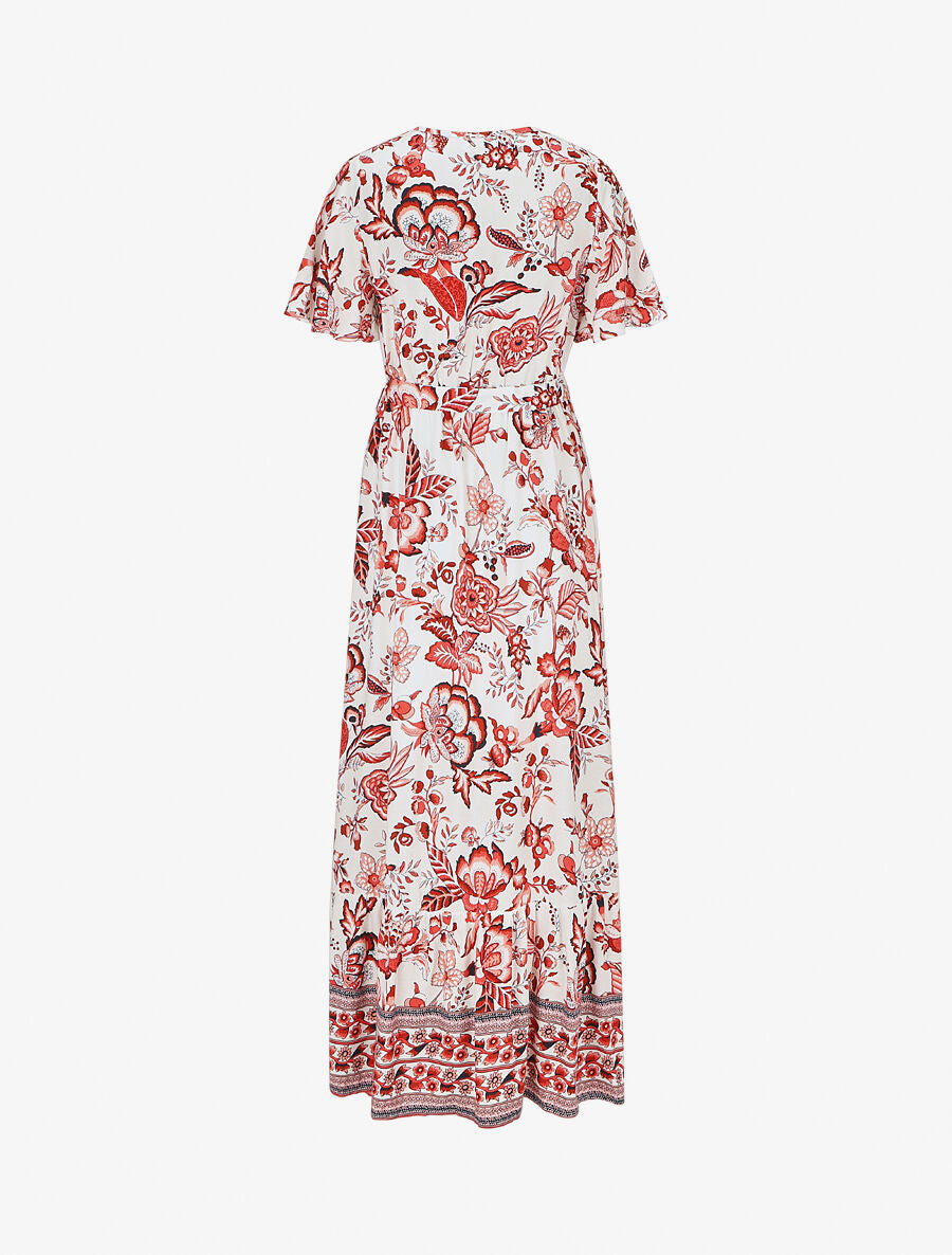 Robe imprimé fleuri à taille élastiquée - Rouge - 2