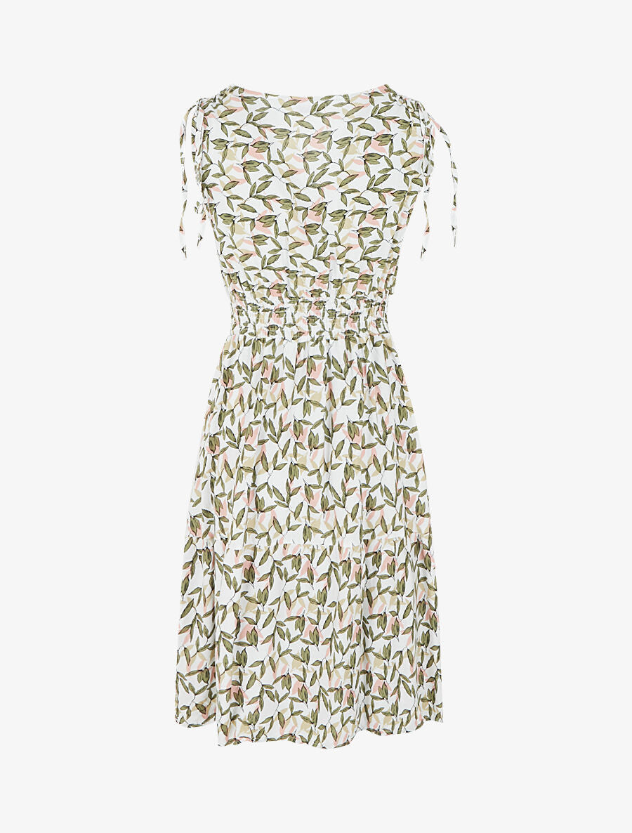 Robe imprimé petites feuilles à col cache-coeur - Blanc - 2