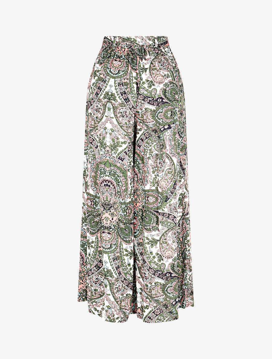 Pantalon fluide élastiqué imprimé foulard - Blanc - 2
