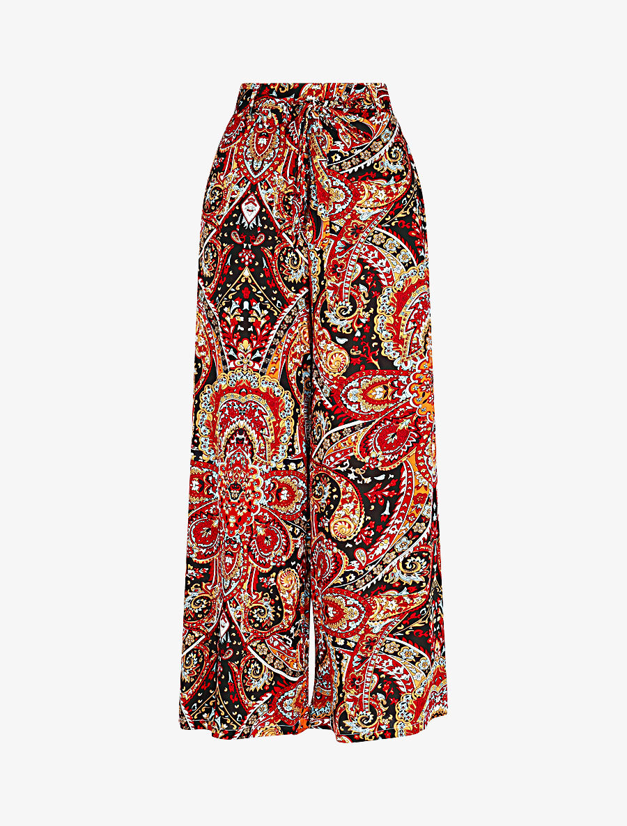Pantalon fluide élastiqué imprimé foulard - Noir - 1