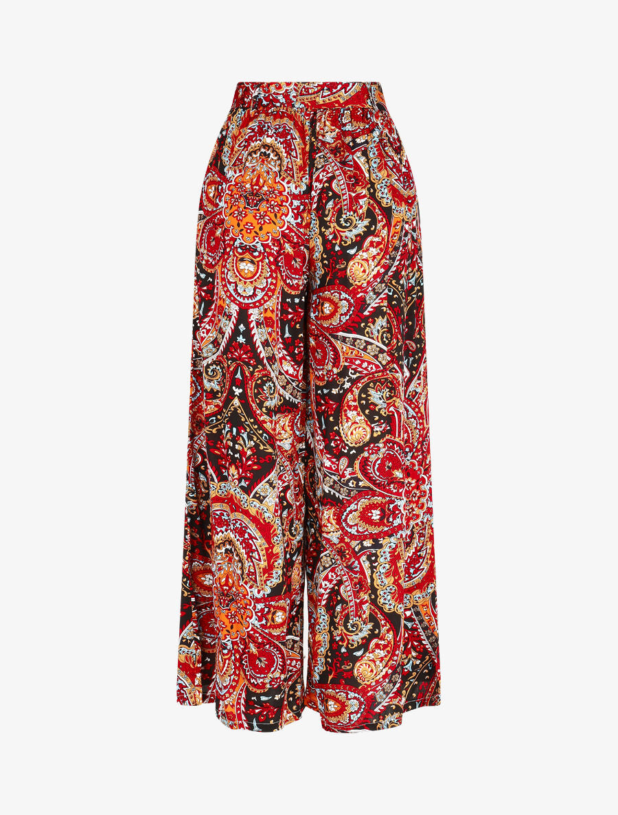 Pantalon fluide élastiqué imprimé foulard - Noir - 2