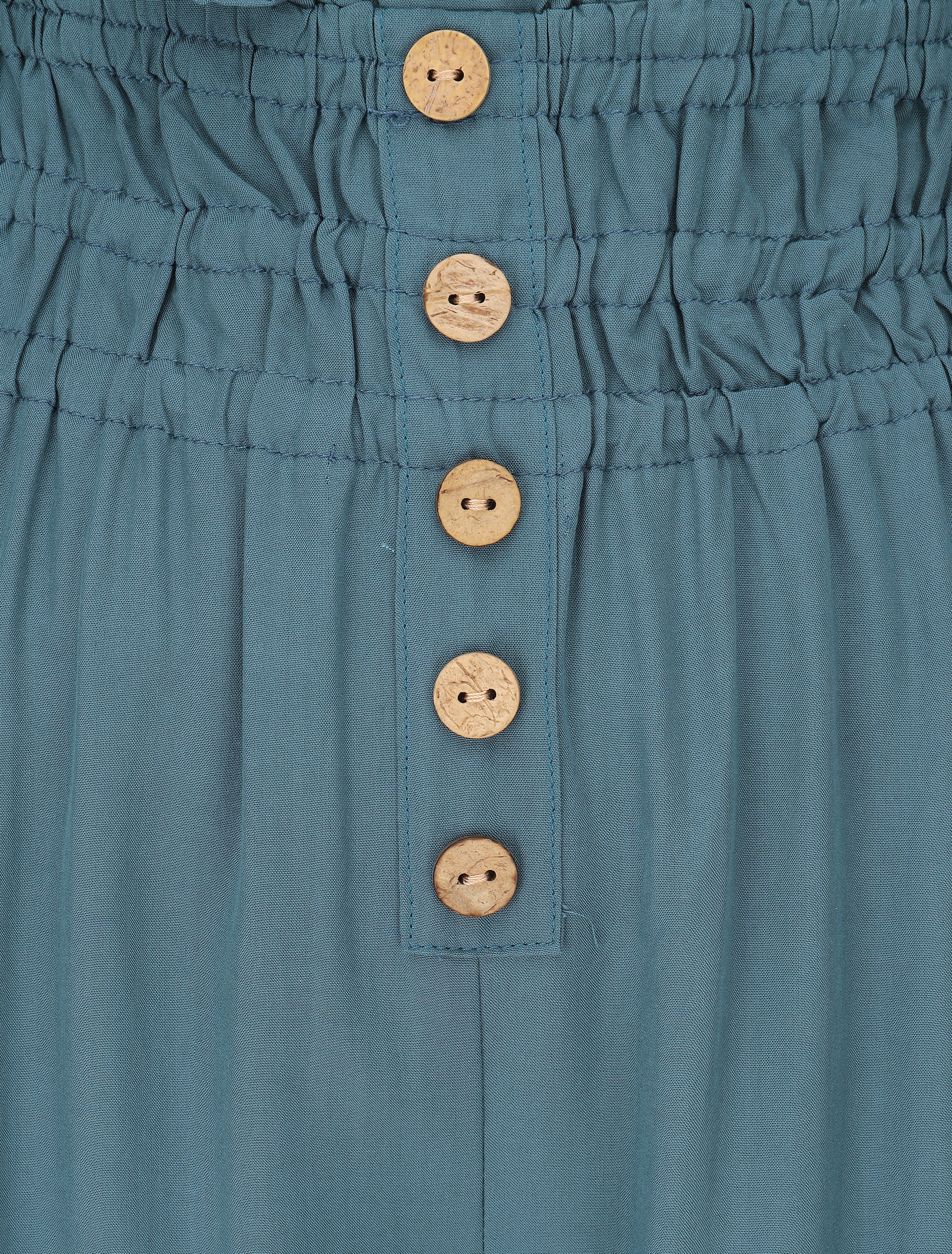 Pantalon uni à bords élastiqués et boutons décoratifs - Bleu canard - 3