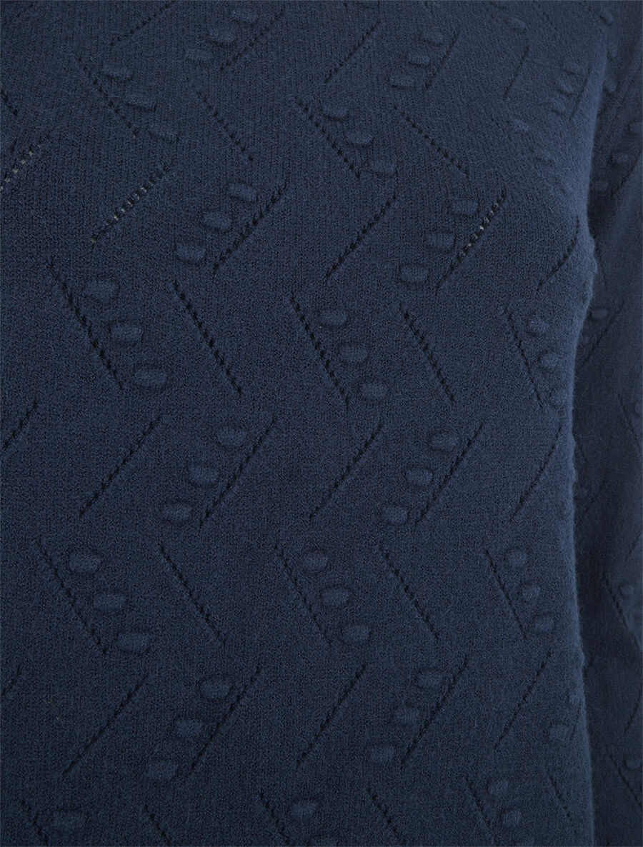 Pull droit col rond en maille fantaisie - Marine - 3