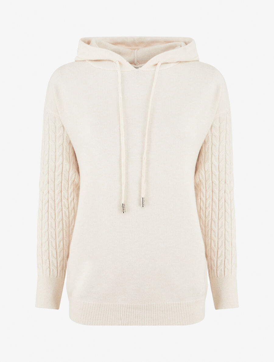 Pull à capuche coupe droite - Crème - 1