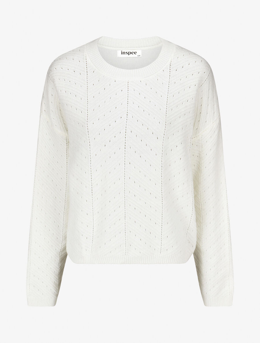 Pull droit uni en maille fantaisie - Blanc - 1