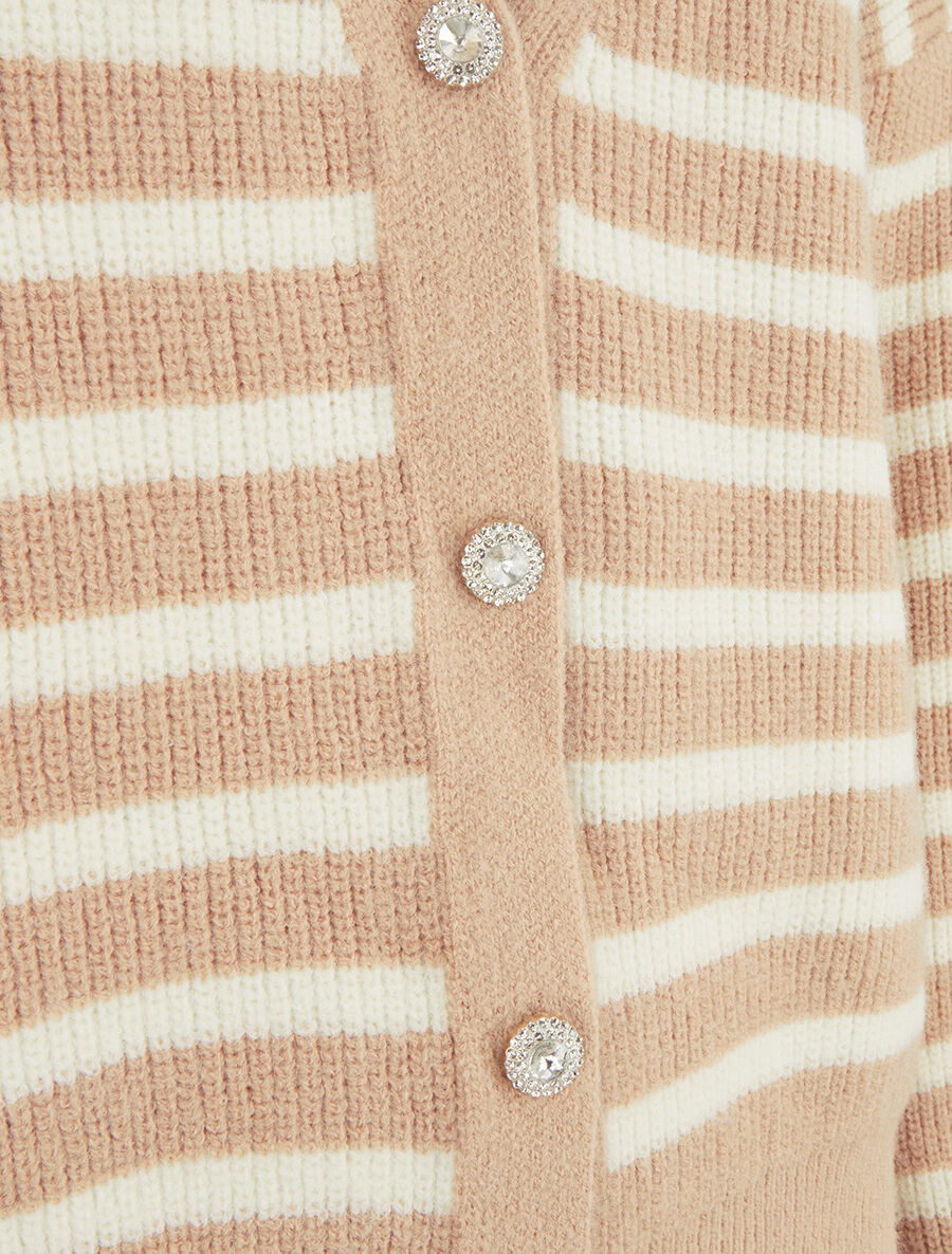 Cardigan rayé à boutons strassés - Taupe - 3