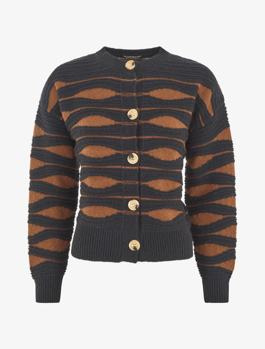 Gilet en maille motif zigzag - Noir/marron - 1