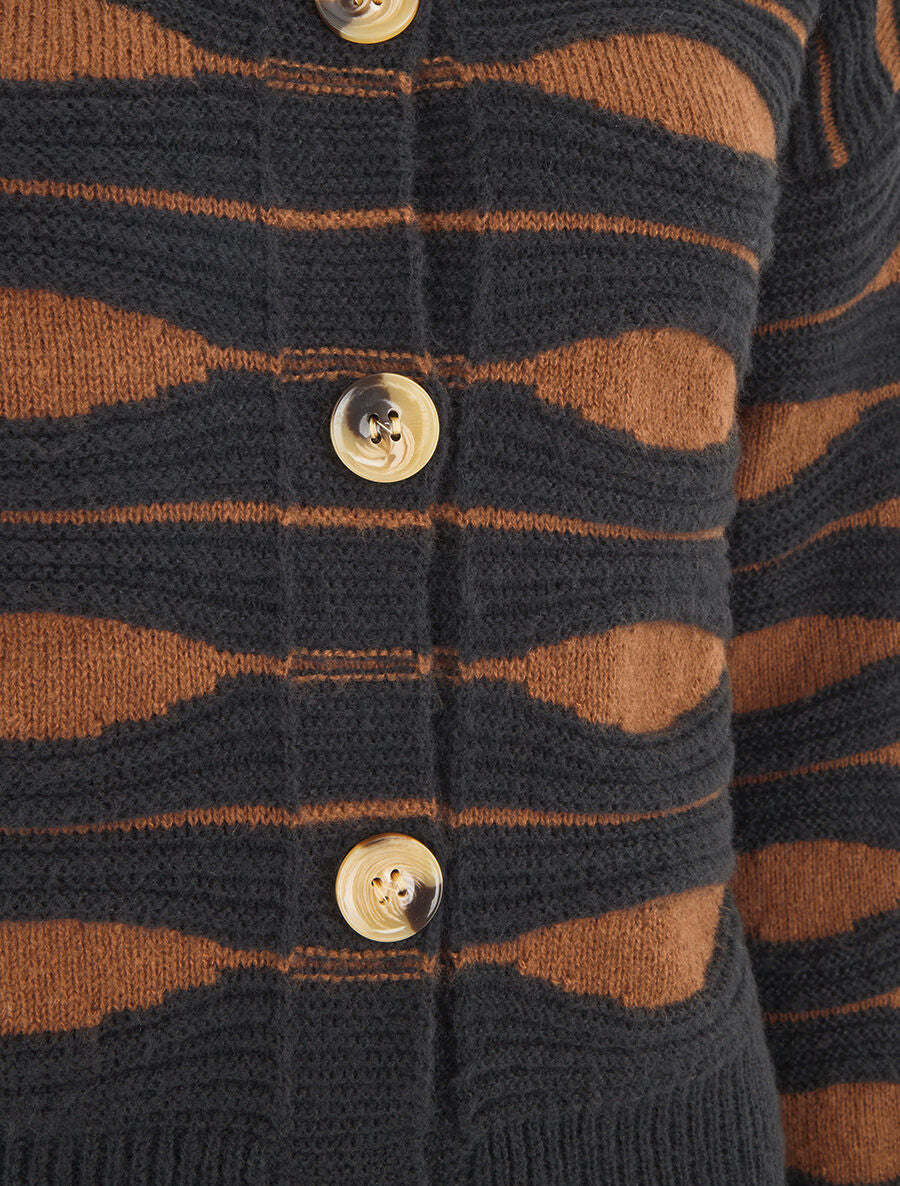 Gilet en maille motif zigzag - Noir/marron - 3