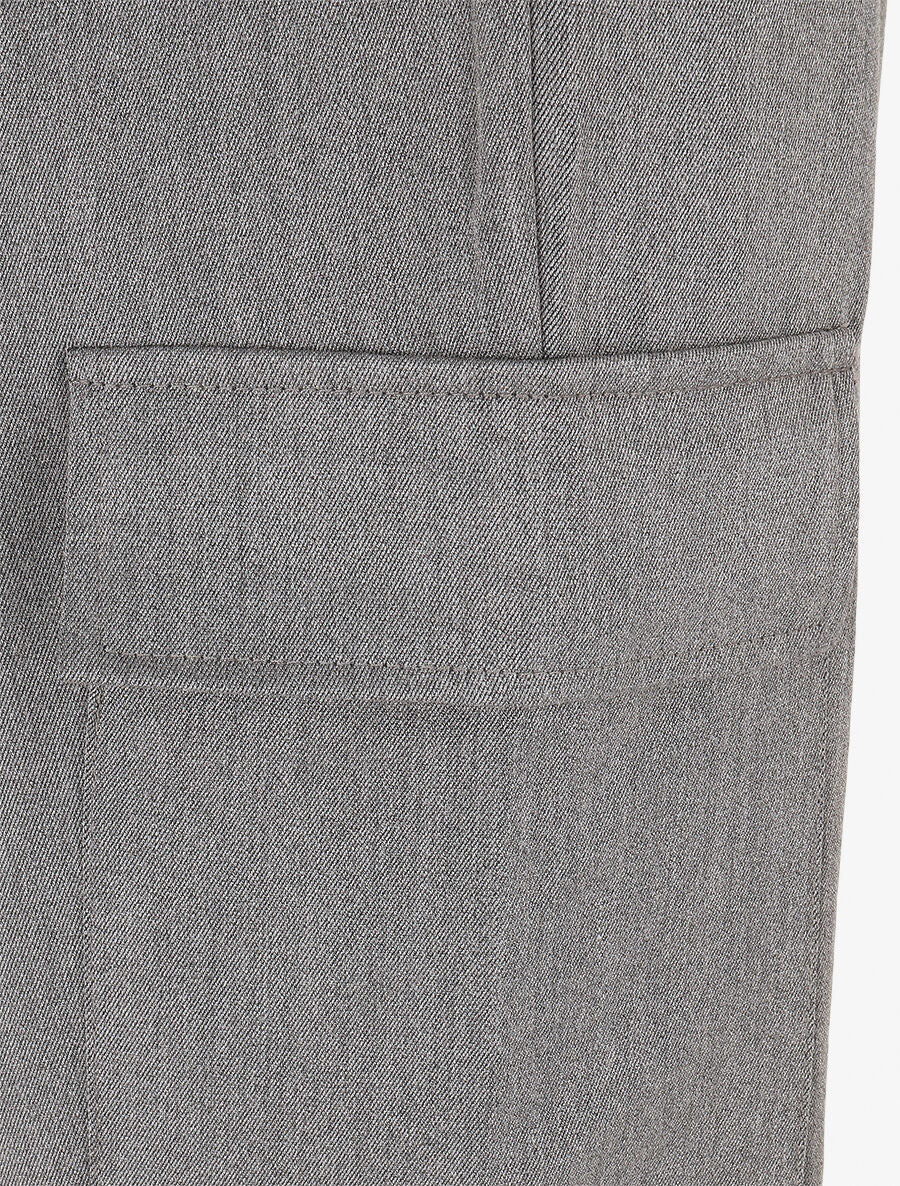 Pantalon fluide uni à bords élastiqués - Gris - 3
