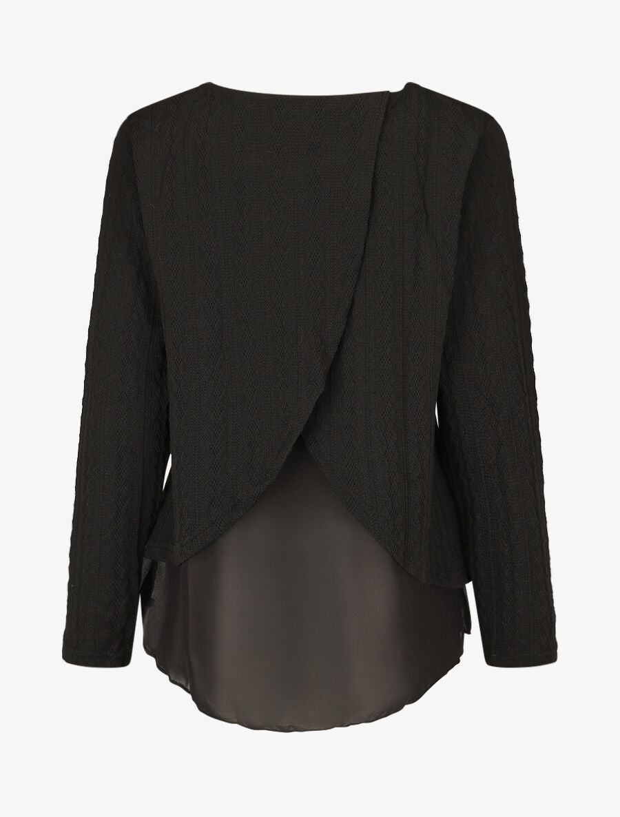 Pull bi matière uni - Noir - 2