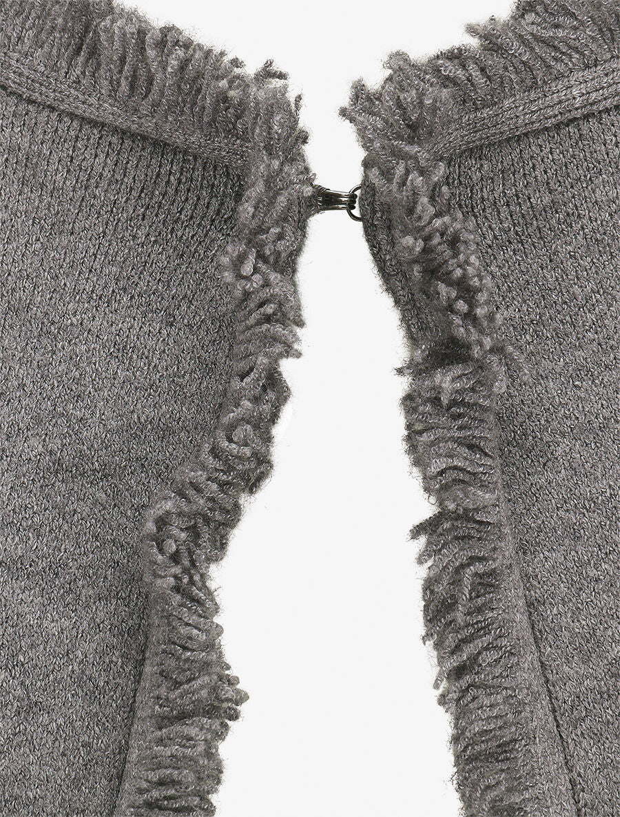 Gilet uni à bords effilochés - Gris - 3