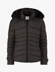 Doudoune unie à fourrure synthétique - Noir - 1