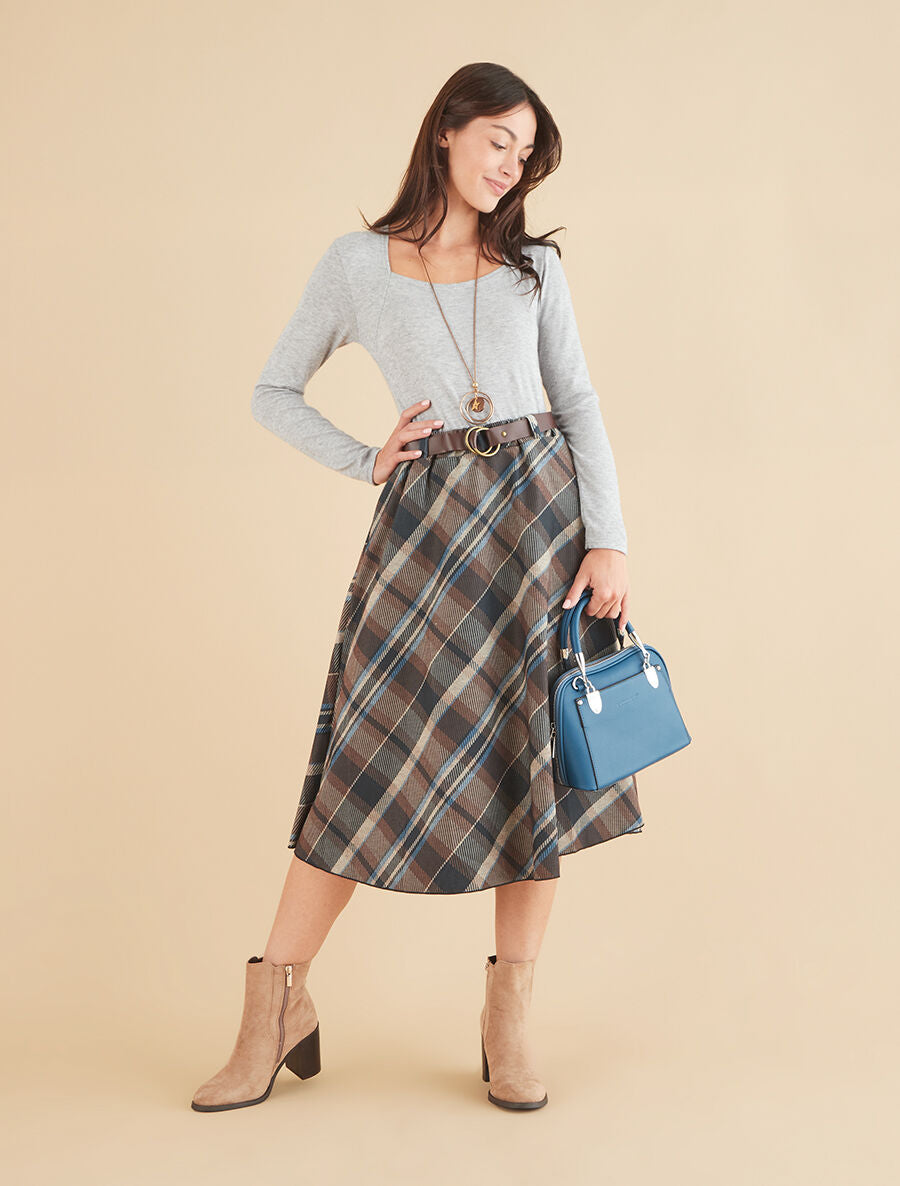 Jupe trapèze à carreaux - Marron - 4