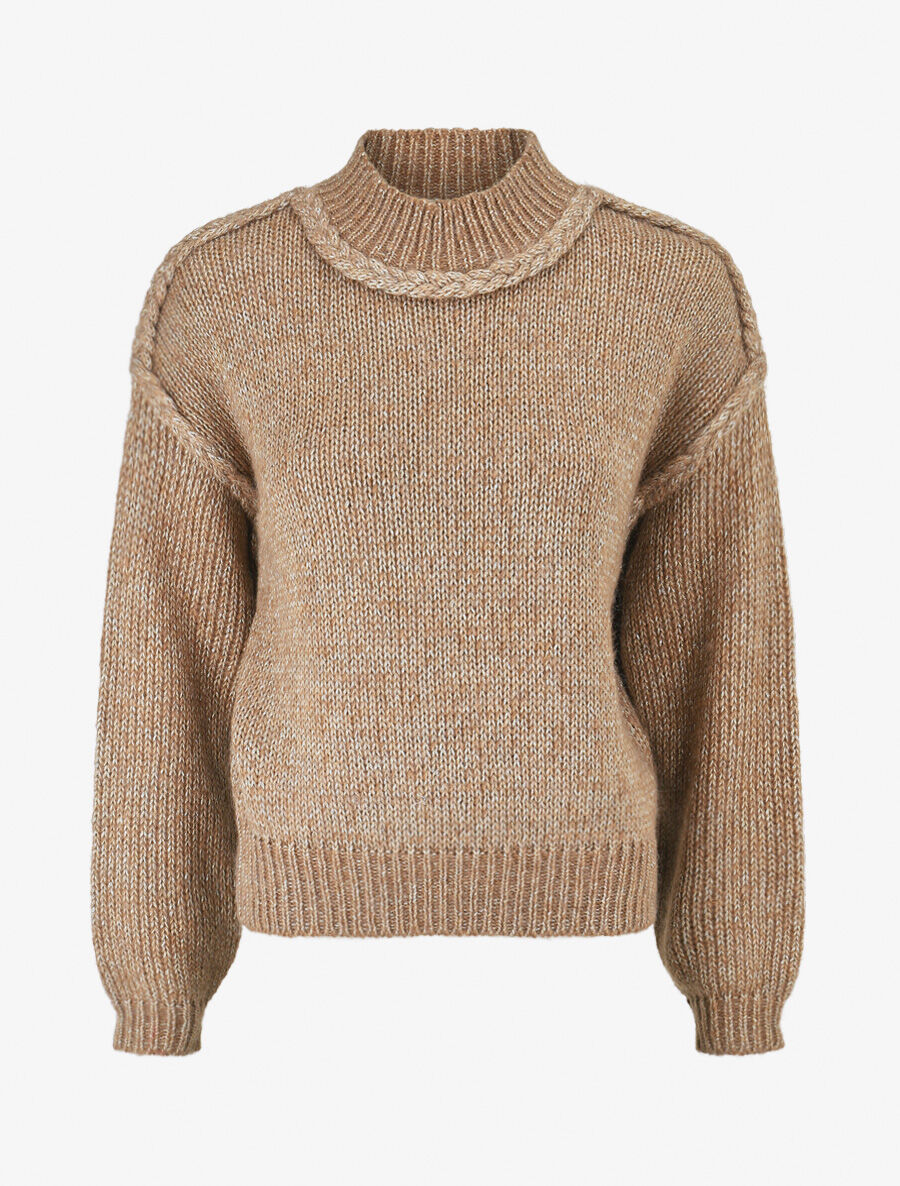 Pull uni irisé à col rond - Camel - 1
