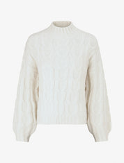 Pull uni en maille à col montant - Crème - 5