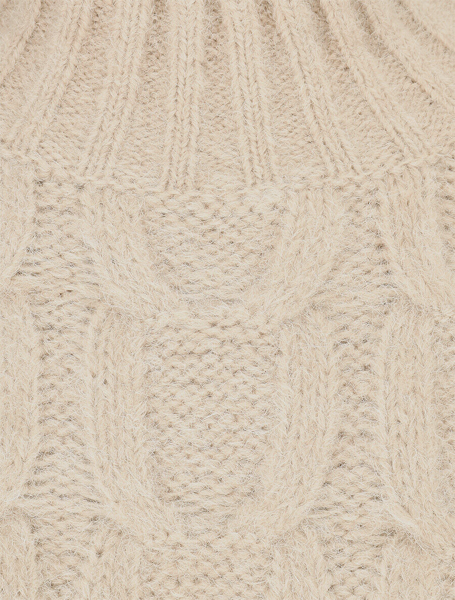 Pull uni en maille à col montant - Taupe - 3