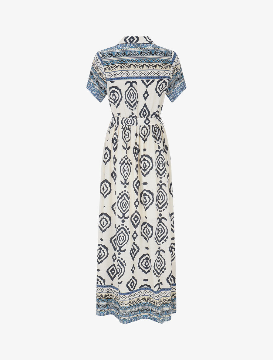 Robe longue manches courtes imprimé graphique - Marine/écru - 2